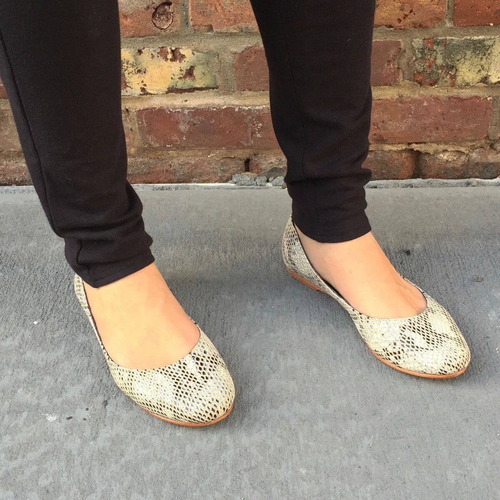 Ava Snakeskin Print Leather Flats
