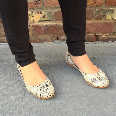 Ava Snakeskin Print Leather Flats