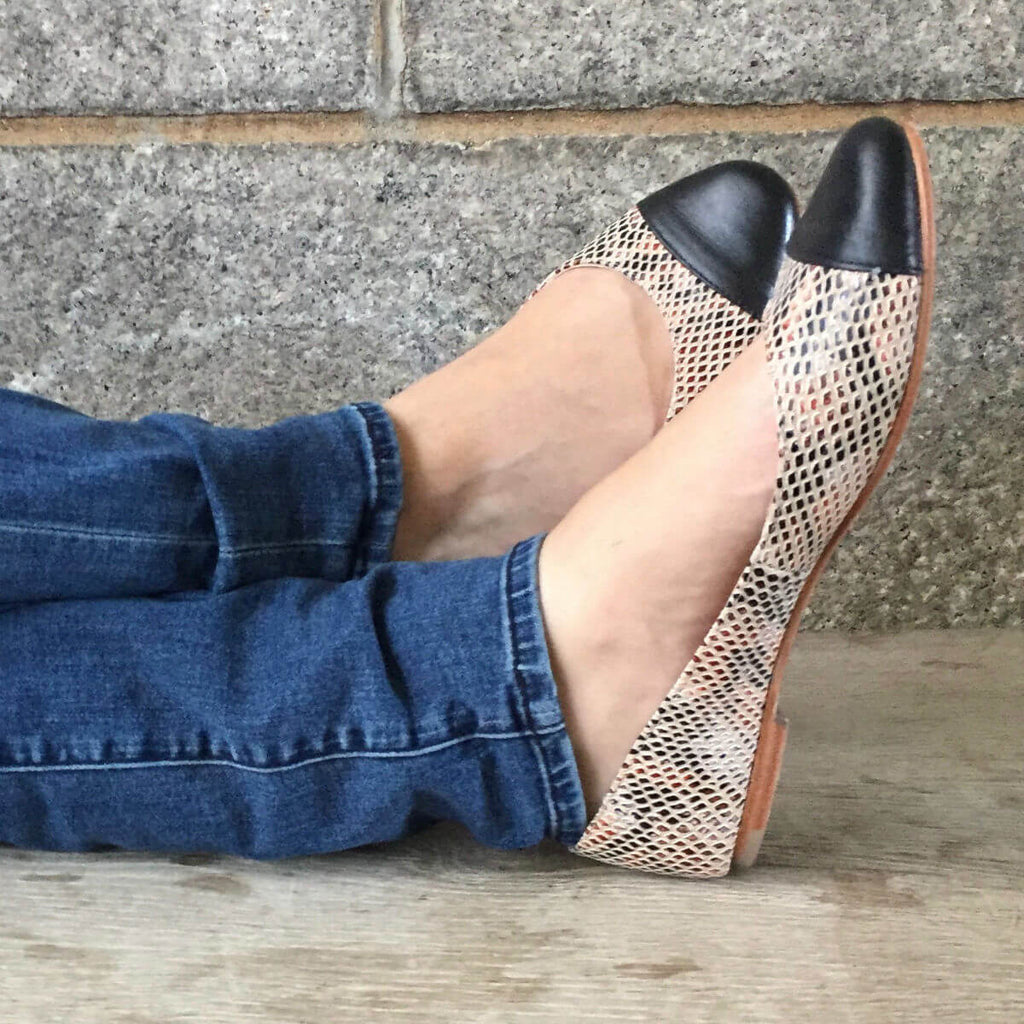 Olivia Red Snakeskin Print Leather Flats